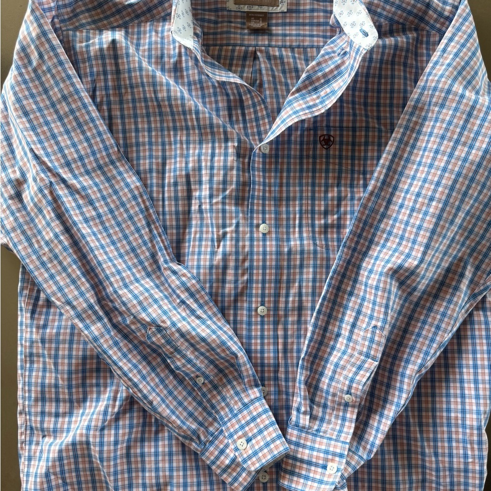 Men's Blue and White Checkered Shirt